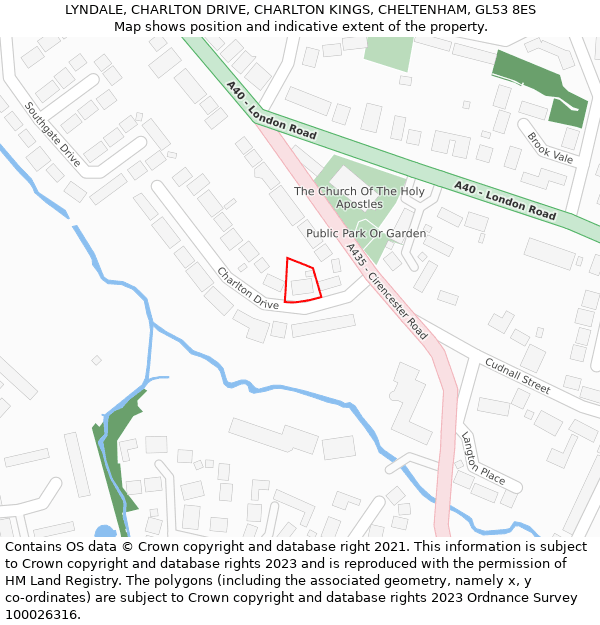 LYNDALE, CHARLTON DRIVE, CHARLTON KINGS, CHELTENHAM, GL53 8ES: Location map and indicative extent of plot