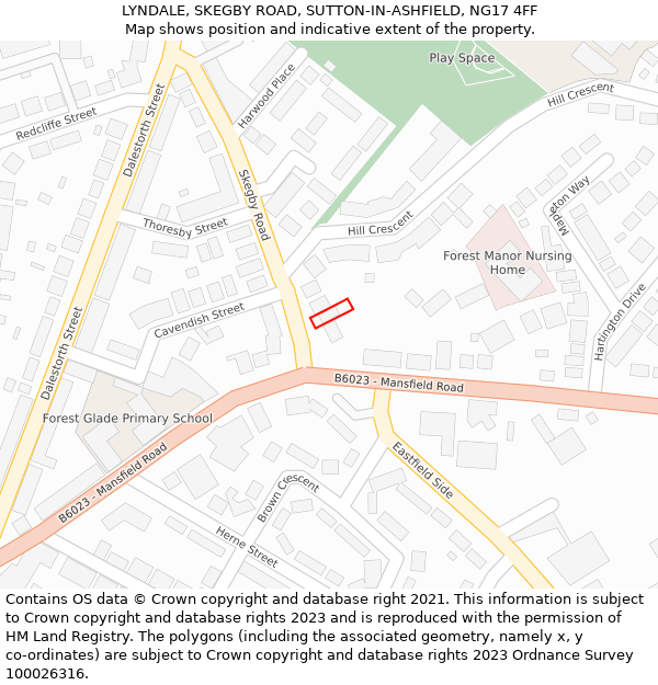 LYNDALE, SKEGBY ROAD, SUTTON-IN-ASHFIELD, NG17 4FF: Location map and indicative extent of plot