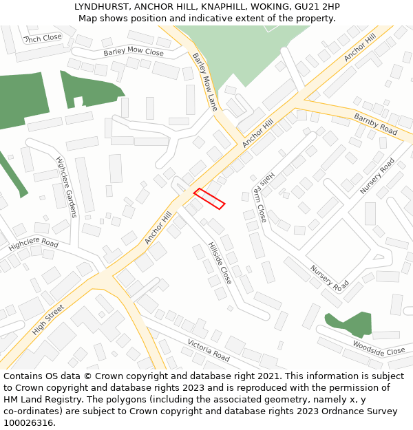 LYNDHURST, ANCHOR HILL, KNAPHILL, WOKING, GU21 2HP: Location map and indicative extent of plot