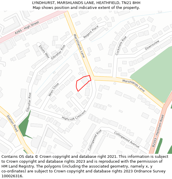 LYNDHURST, MARSHLANDS LANE, HEATHFIELD, TN21 8HH: Location map and indicative extent of plot