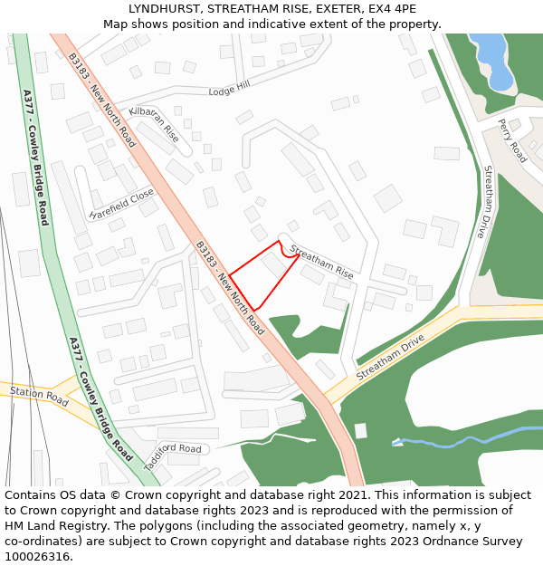 LYNDHURST, STREATHAM RISE, EXETER, EX4 4PE: Location map and indicative extent of plot