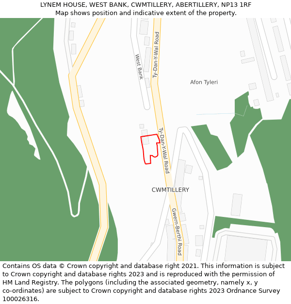 LYNEM HOUSE, WEST BANK, CWMTILLERY, ABERTILLERY, NP13 1RF: Location map and indicative extent of plot