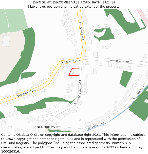 LYNMOUNT, LYNCOMBE VALE ROAD, BATH, BA2 4LP: Location map and indicative extent of plot