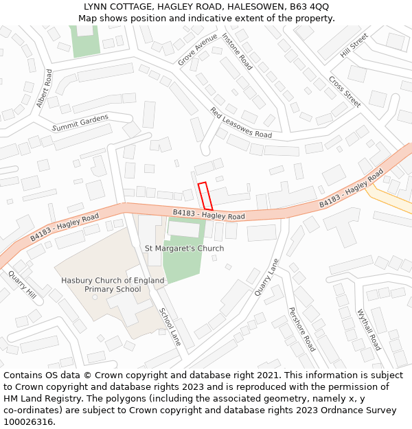 LYNN COTTAGE, HAGLEY ROAD, HALESOWEN, B63 4QQ: Location map and indicative extent of plot