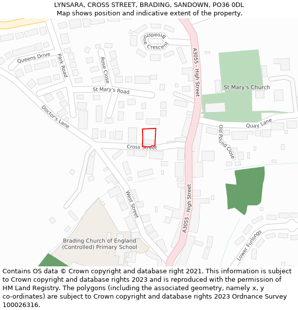 LYNSARA, CROSS STREET, BRADING, SANDOWN, PO36 0DL: Location map and indicative extent of plot