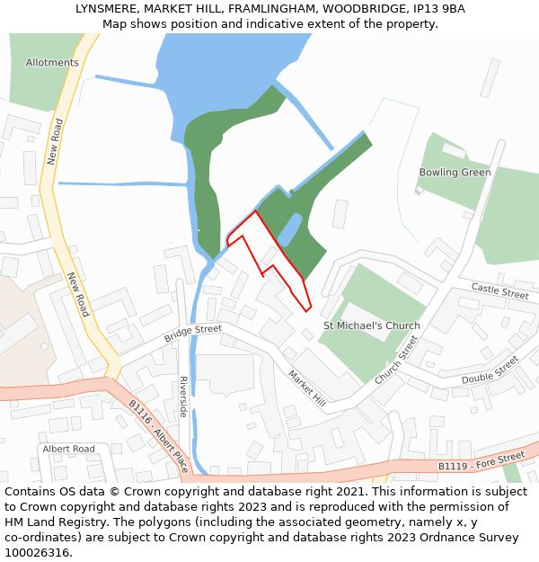 LYNSMERE, MARKET HILL, FRAMLINGHAM, WOODBRIDGE, IP13 9BA: Location map and indicative extent of plot