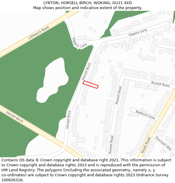 LYNTON, HORSELL BIRCH, WOKING, GU21 4XD: Location map and indicative extent of plot