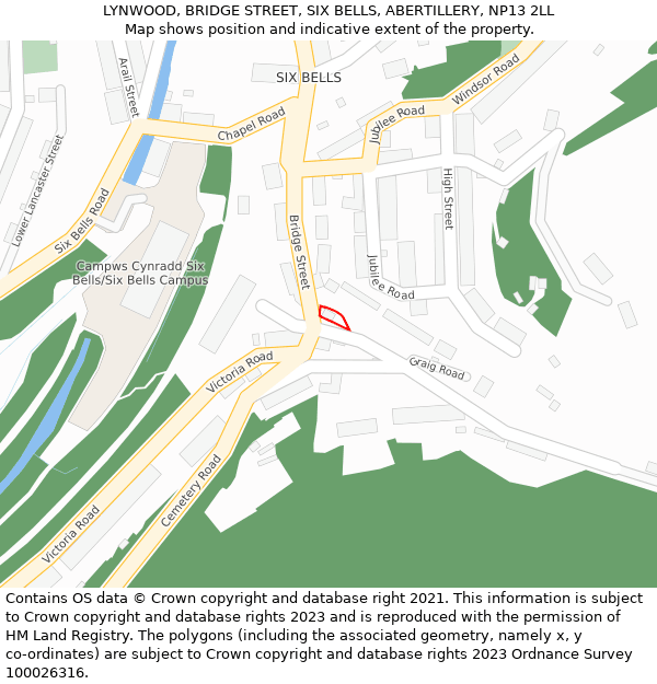 LYNWOOD, BRIDGE STREET, SIX BELLS, ABERTILLERY, NP13 2LL: Location map and indicative extent of plot