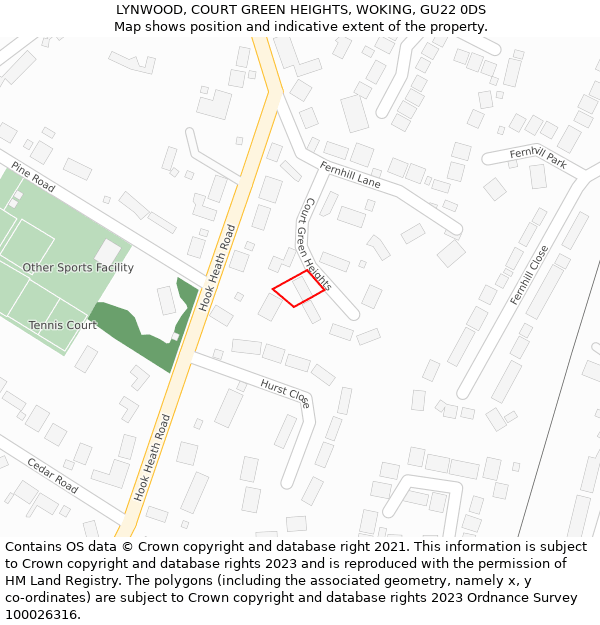 LYNWOOD, COURT GREEN HEIGHTS, WOKING, GU22 0DS: Location map and indicative extent of plot