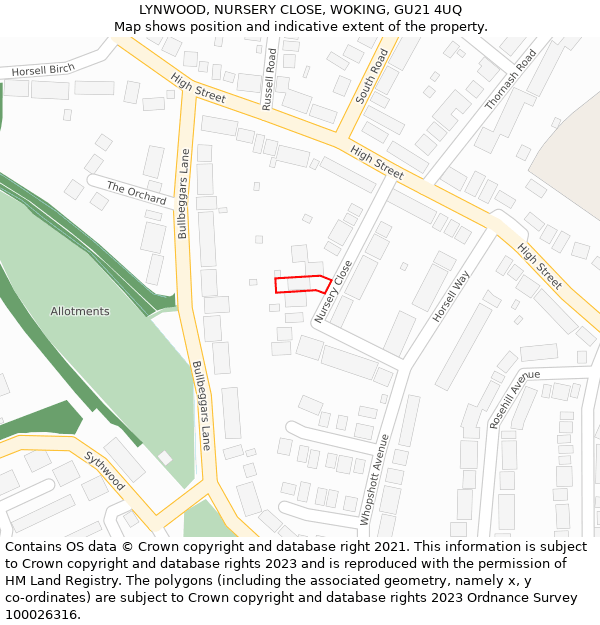 LYNWOOD, NURSERY CLOSE, WOKING, GU21 4UQ: Location map and indicative extent of plot