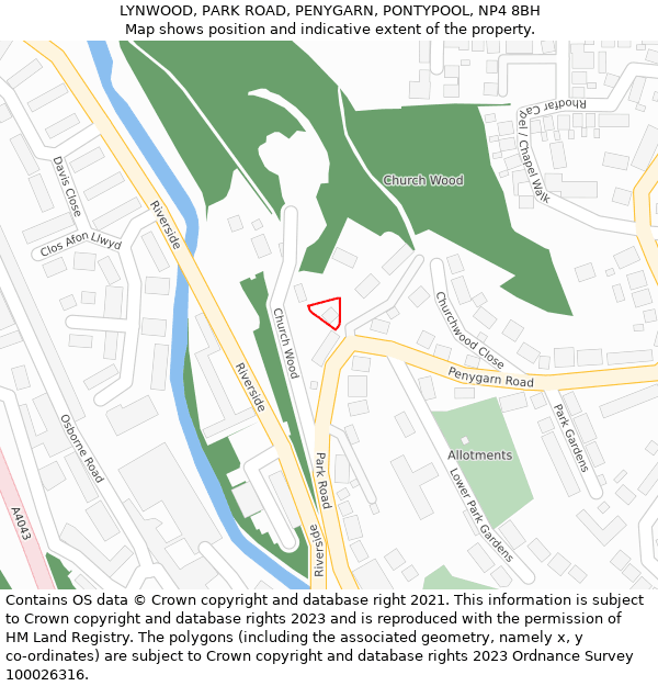LYNWOOD, PARK ROAD, PENYGARN, PONTYPOOL, NP4 8BH: Location map and indicative extent of plot