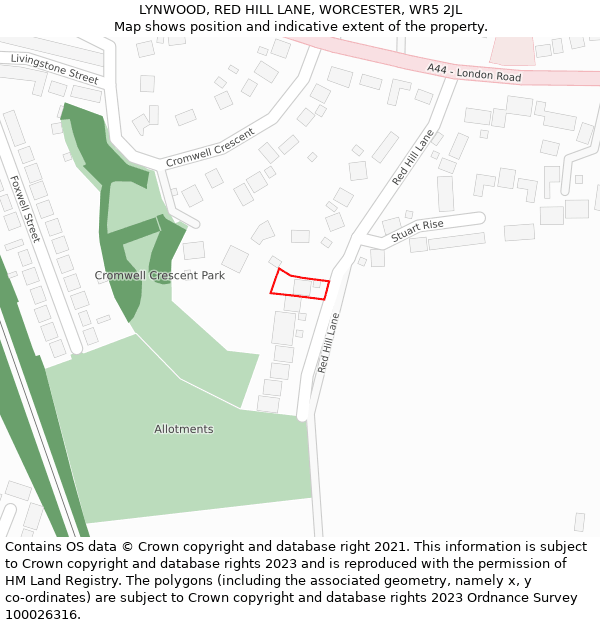 LYNWOOD, RED HILL LANE, WORCESTER, WR5 2JL: Location map and indicative extent of plot