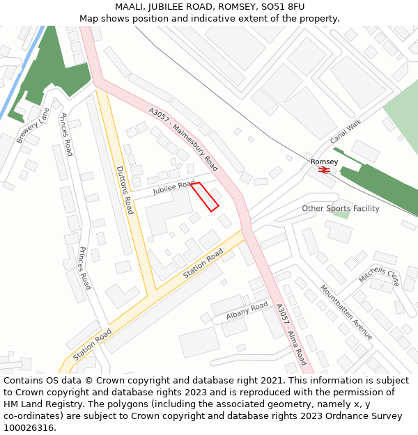 MAALI, JUBILEE ROAD, ROMSEY, SO51 8FU: Location map and indicative extent of plot