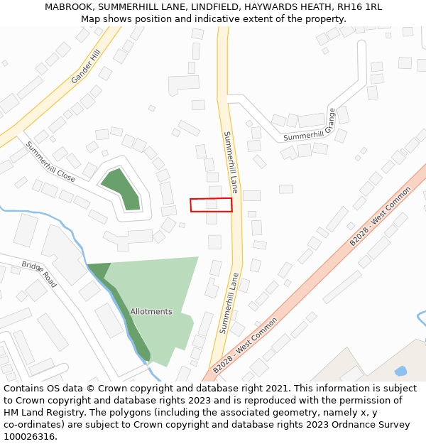 MABROOK, SUMMERHILL LANE, LINDFIELD, HAYWARDS HEATH, RH16 1RL: Location map and indicative extent of plot