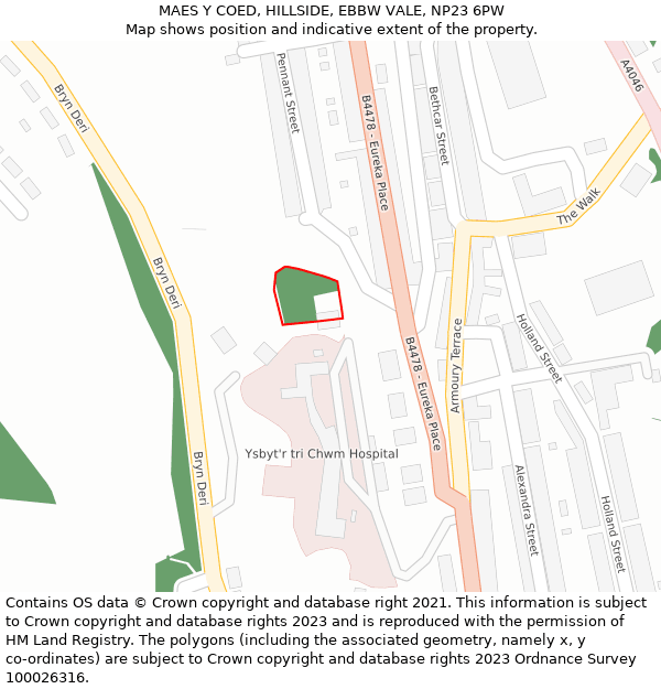 MAES Y COED, HILLSIDE, EBBW VALE, NP23 6PW: Location map and indicative extent of plot