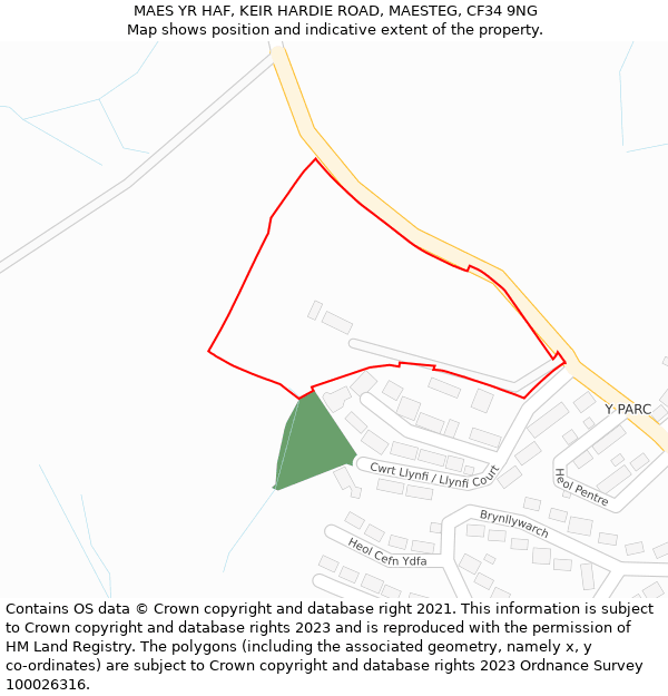 MAES YR HAF, KEIR HARDIE ROAD, MAESTEG, CF34 9NG: Location map and indicative extent of plot