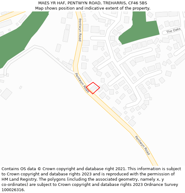 MAES YR HAF, PENTWYN ROAD, TREHARRIS, CF46 5BS: Location map and indicative extent of plot