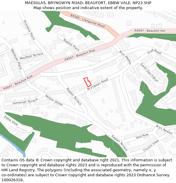 MAESGLAS, BRYNGWYN ROAD, BEAUFORT, EBBW VALE, NP23 5HP: Location map and indicative extent of plot