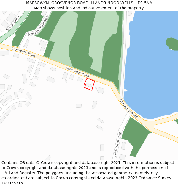 MAESGWYN, GROSVENOR ROAD, LLANDRINDOD WELLS, LD1 5NA: Location map and indicative extent of plot
