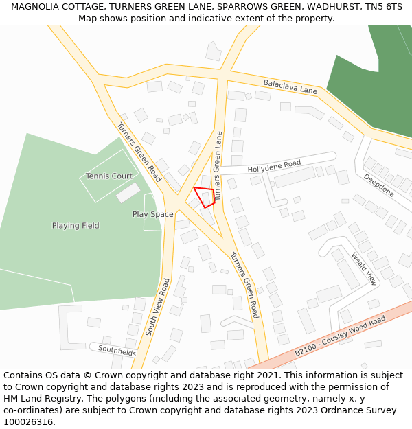 MAGNOLIA COTTAGE, TURNERS GREEN LANE, SPARROWS GREEN, WADHURST, TN5 6TS: Location map and indicative extent of plot