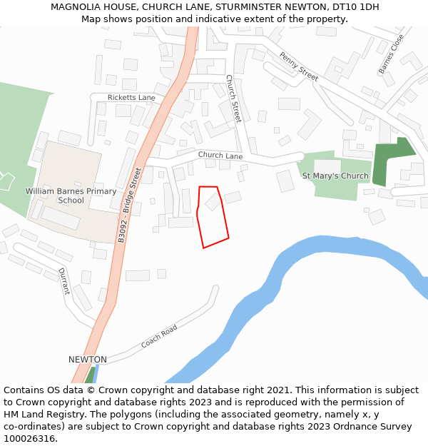 MAGNOLIA HOUSE, CHURCH LANE, STURMINSTER NEWTON, DT10 1DH: Location map and indicative extent of plot