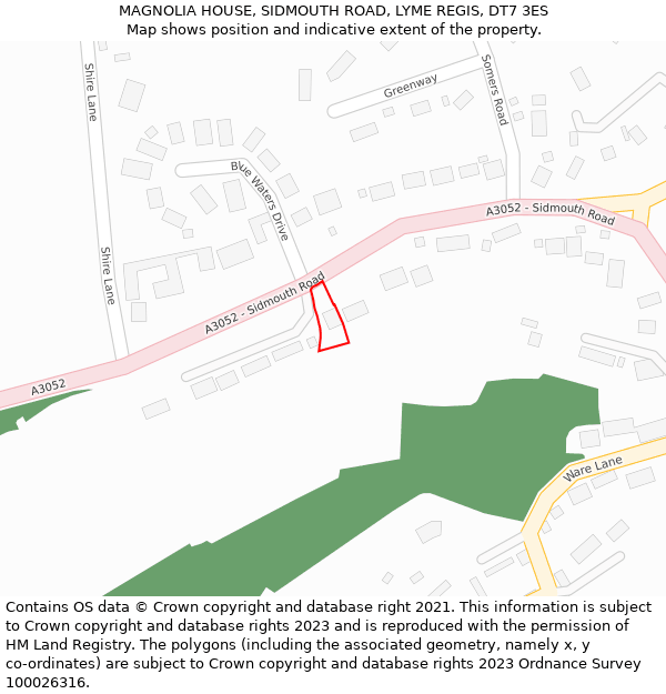 MAGNOLIA HOUSE, SIDMOUTH ROAD, LYME REGIS, DT7 3ES: Location map and indicative extent of plot