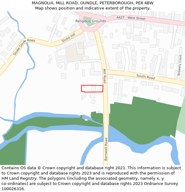 MAGNOLIA, MILL ROAD, OUNDLE, PETERBOROUGH, PE8 4BW: Location map and indicative extent of plot
