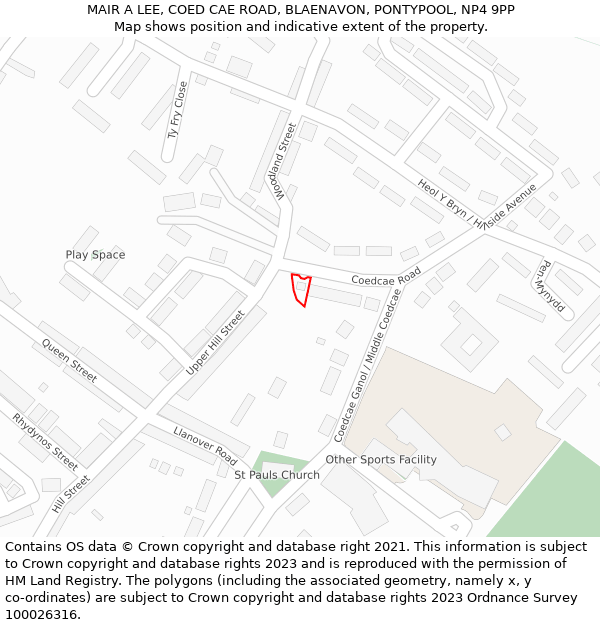 MAIR A LEE, COED CAE ROAD, BLAENAVON, PONTYPOOL, NP4 9PP: Location map and indicative extent of plot