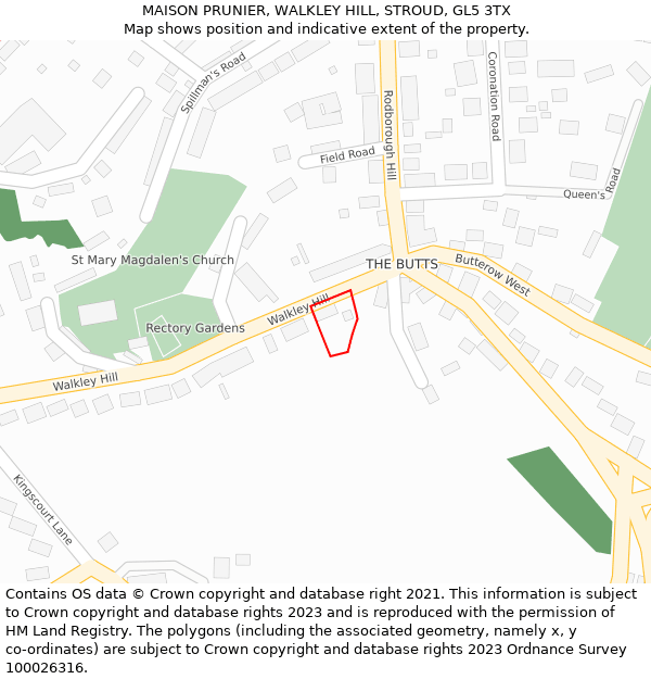 MAISON PRUNIER, WALKLEY HILL, STROUD, GL5 3TX: Location map and indicative extent of plot