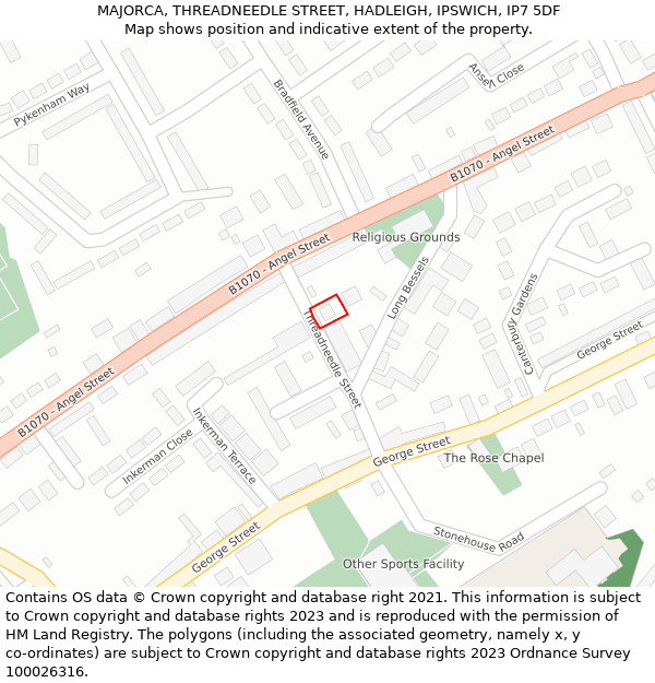 MAJORCA, THREADNEEDLE STREET, HADLEIGH, IPSWICH, IP7 5DF: Location map and indicative extent of plot