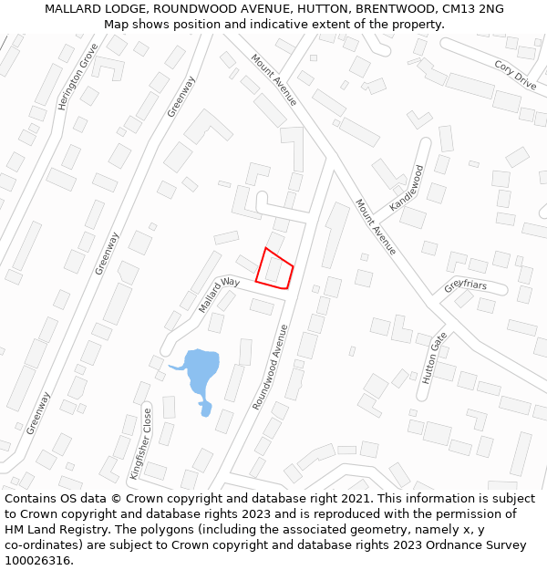MALLARD LODGE, ROUNDWOOD AVENUE, HUTTON, BRENTWOOD, CM13 2NG: Location map and indicative extent of plot