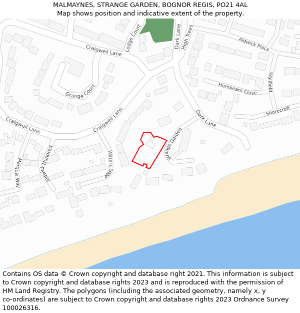 MALMAYNES, STRANGE GARDEN, BOGNOR REGIS, PO21 4AL: Location map and indicative extent of plot