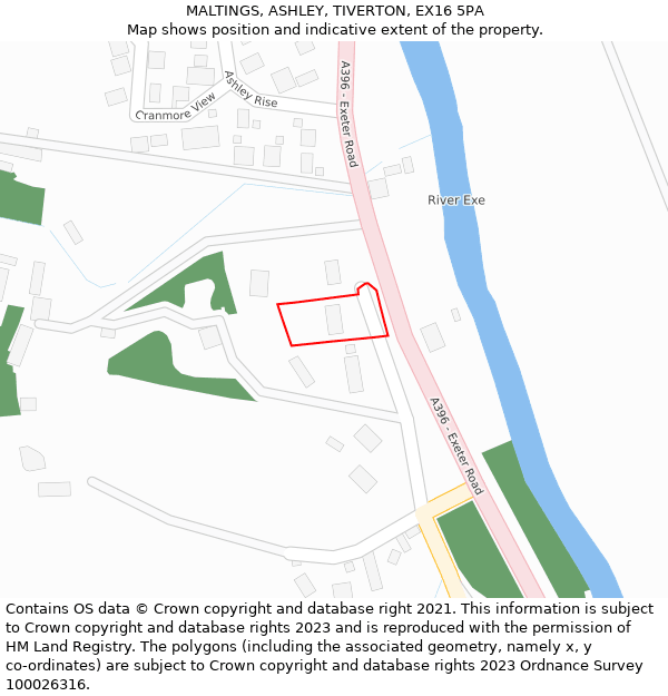 MALTINGS, ASHLEY, TIVERTON, EX16 5PA: Location map and indicative extent of plot