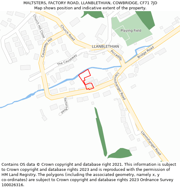 MALTSTERS, FACTORY ROAD, LLANBLETHIAN, COWBRIDGE, CF71 7JD: Location map and indicative extent of plot