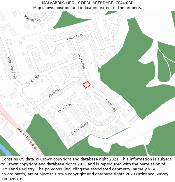 MALVARRIK, HEOL Y DERI, ABERDARE, CF44 0BP: Location map and indicative extent of plot