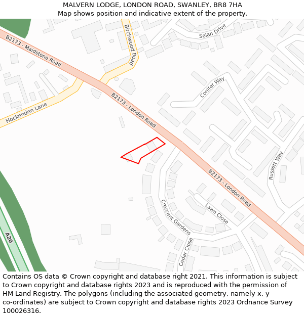 MALVERN LODGE, LONDON ROAD, SWANLEY, BR8 7HA: Location map and indicative extent of plot