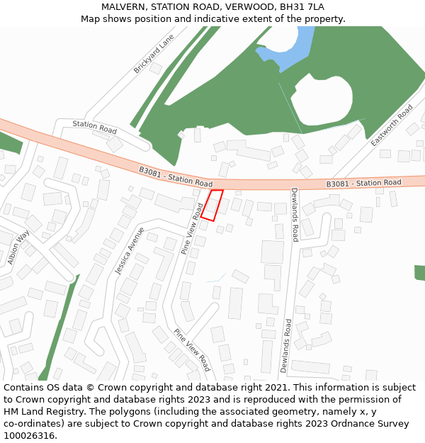 MALVERN, STATION ROAD, VERWOOD, BH31 7LA: Location map and indicative extent of plot