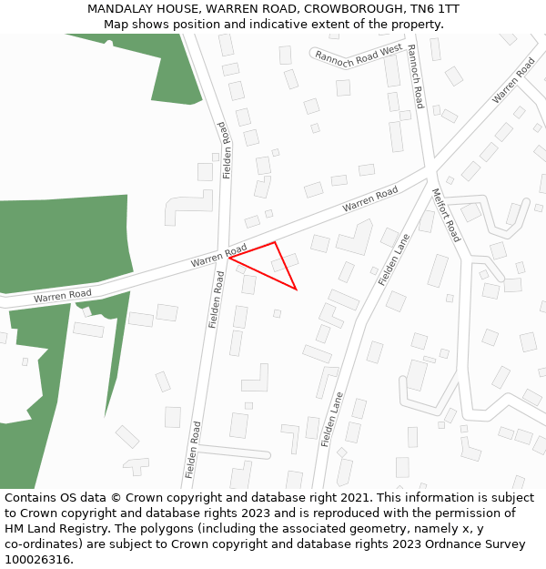 MANDALAY HOUSE, WARREN ROAD, CROWBOROUGH, TN6 1TT: Location map and indicative extent of plot