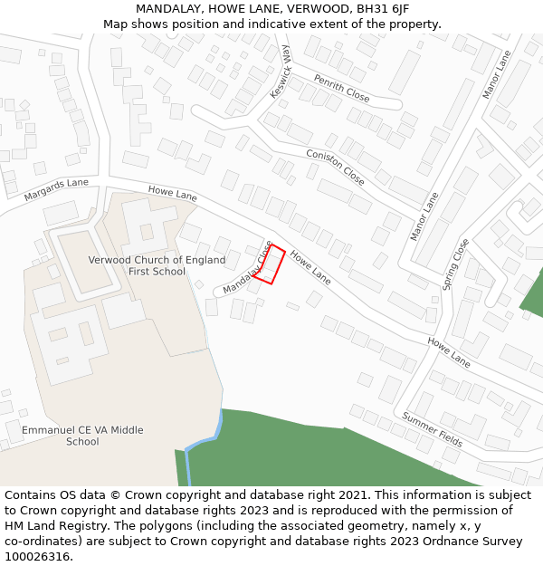 MANDALAY, HOWE LANE, VERWOOD, BH31 6JF: Location map and indicative extent of plot