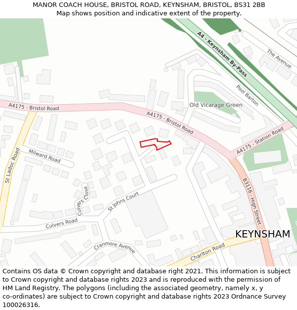 MANOR COACH HOUSE, BRISTOL ROAD, KEYNSHAM, BRISTOL, BS31 2BB: Location map and indicative extent of plot