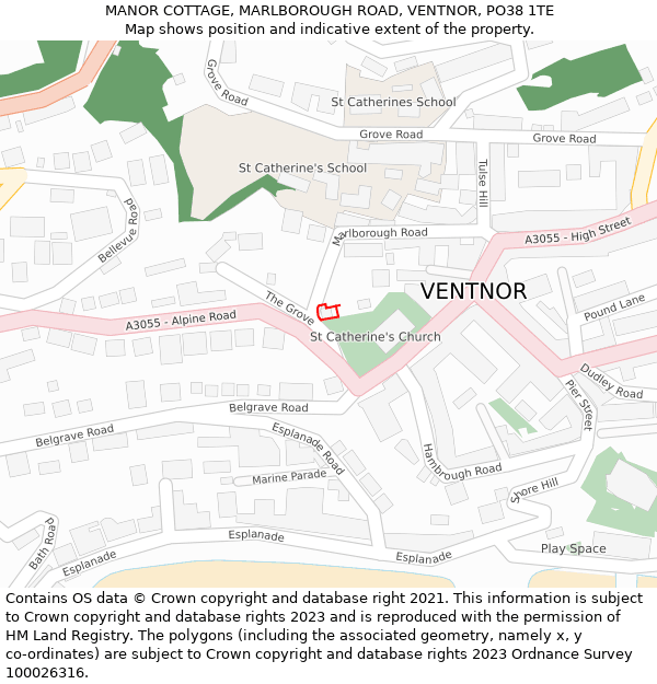 MANOR COTTAGE, MARLBOROUGH ROAD, VENTNOR, PO38 1TE: Location map and indicative extent of plot