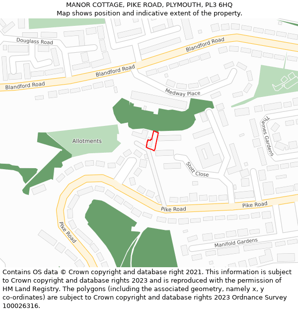 MANOR COTTAGE, PIKE ROAD, PLYMOUTH, PL3 6HQ: Location map and indicative extent of plot