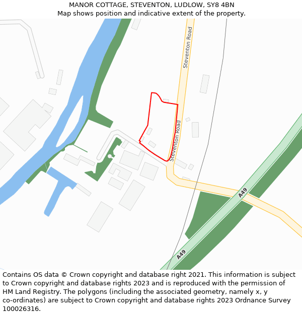 MANOR COTTAGE, STEVENTON, LUDLOW, SY8 4BN: Location map and indicative extent of plot