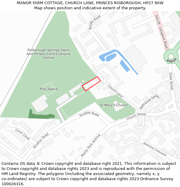 MANOR FARM COTTAGE, CHURCH LANE, PRINCES RISBOROUGH, HP27 9AW: Location map and indicative extent of plot