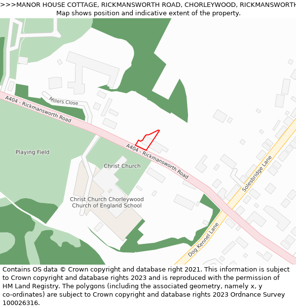 MANOR HOUSE COTTAGE, RICKMANSWORTH ROAD, CHORLEYWOOD, RICKMANSWORTH, WD3 5SQ: Location map and indicative extent of plot
