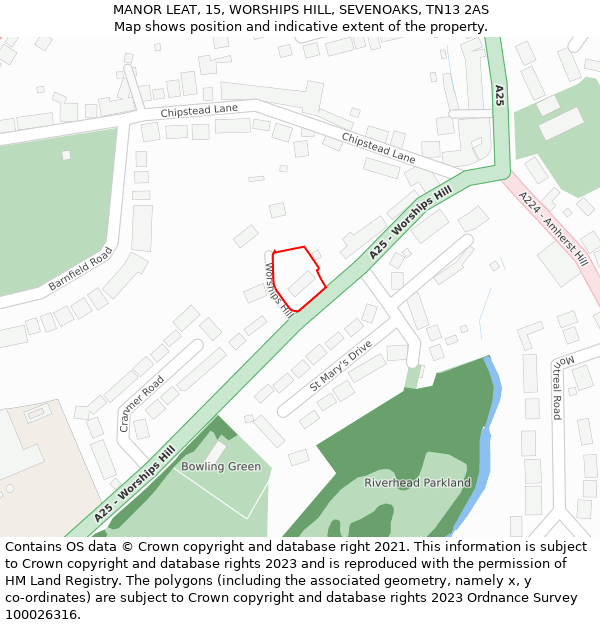 MANOR LEAT, 15, WORSHIPS HILL, SEVENOAKS, TN13 2AS: Location map and indicative extent of plot