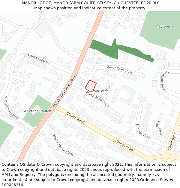 MANOR LODGE, MANOR FARM COURT, SELSEY, CHICHESTER, PO20 0LY: Location map and indicative extent of plot