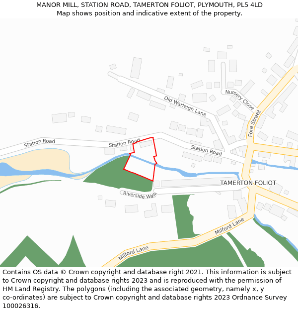 MANOR MILL, STATION ROAD, TAMERTON FOLIOT, PLYMOUTH, PL5 4LD: Location map and indicative extent of plot