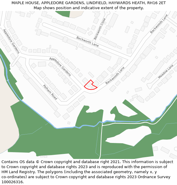MAPLE HOUSE, APPLEDORE GARDENS, LINDFIELD, HAYWARDS HEATH, RH16 2ET: Location map and indicative extent of plot
