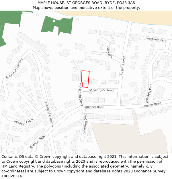 MAPLE HOUSE, ST GEORGES ROAD, RYDE, PO33 3AS: Location map and indicative extent of plot